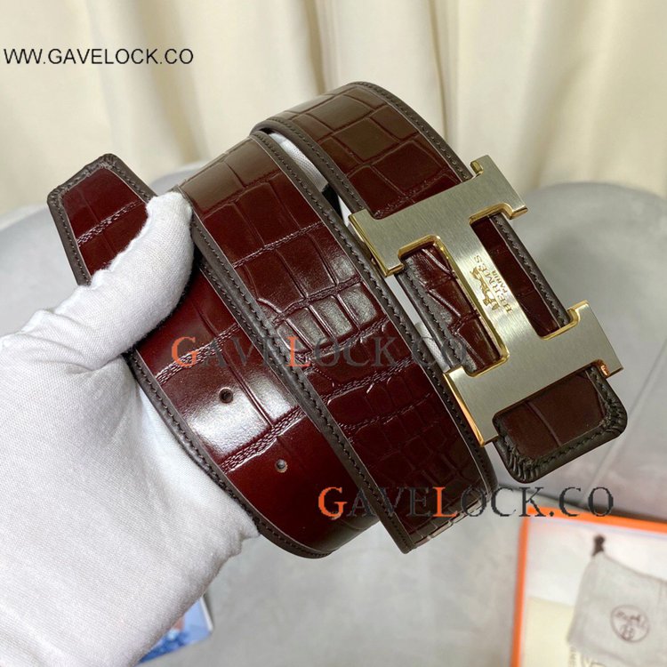 Nice Quality Hermes Belt Brown Crocodile with Two Tone Buckle 38mm
